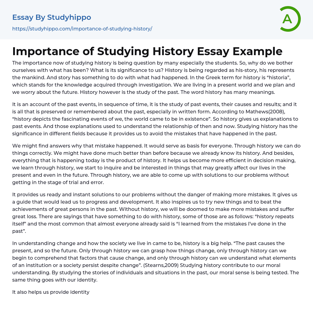 Importance of Studying History Essay Example