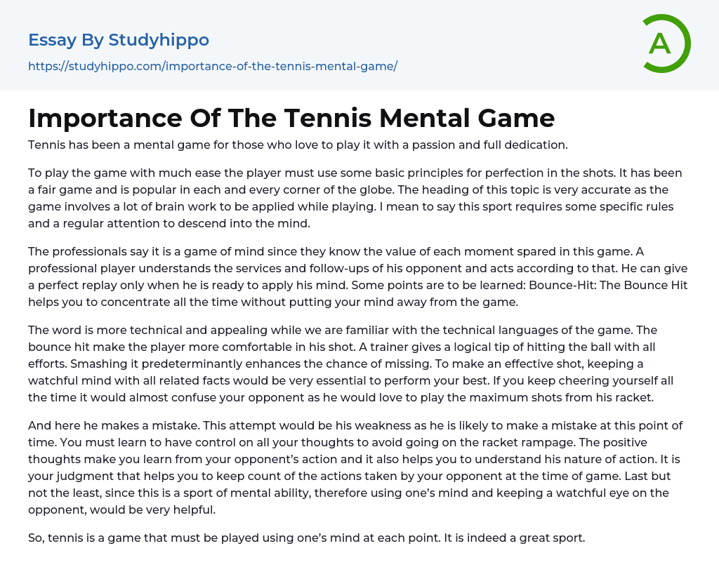 Importance Of The Tennis Mental Game Essay Example