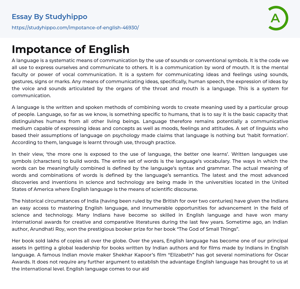 Impotance of English Essay Example