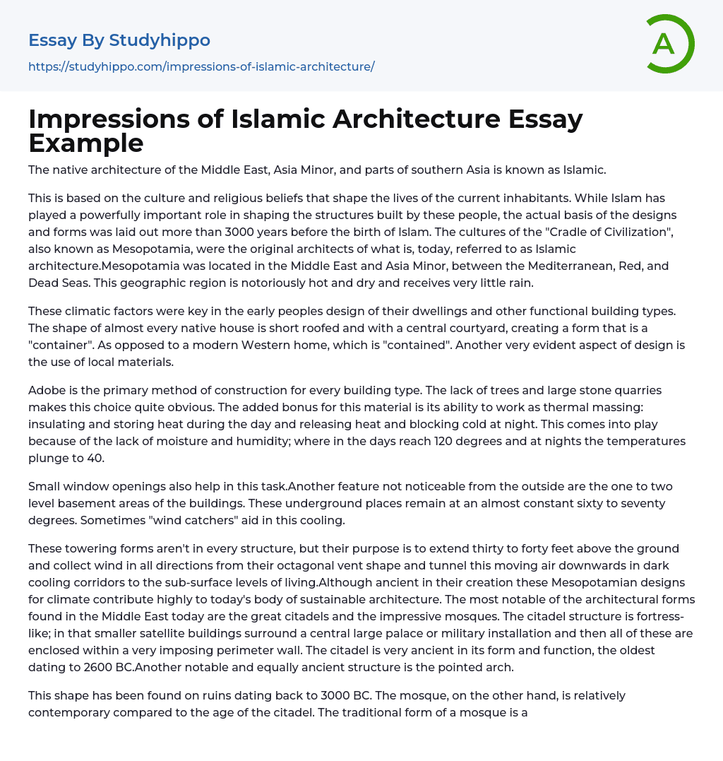 Impressions of Islamic Architecture Essay Example