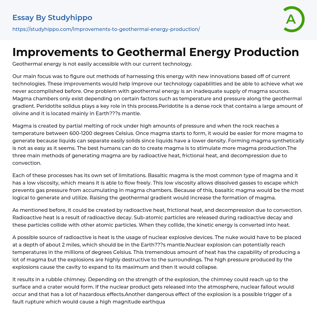 geothermal power plant essay