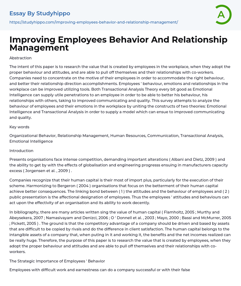 essay about behavior management