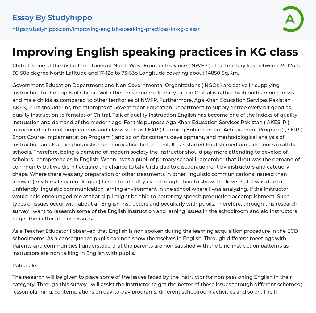 Improving English speaking practices in KG class Essay Example