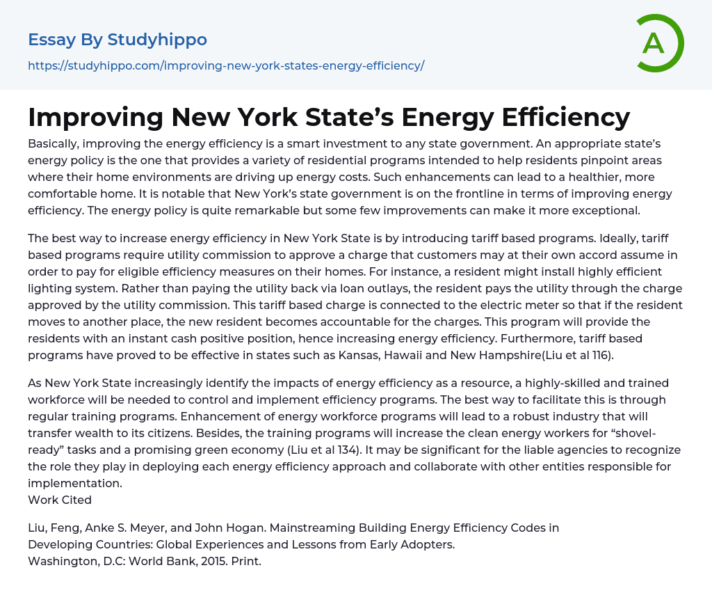 Improving New York State’s Energy Efficiency Essay Example