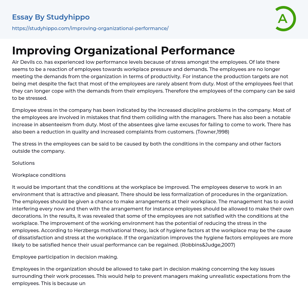 Improving Organizational Performance Essay Example