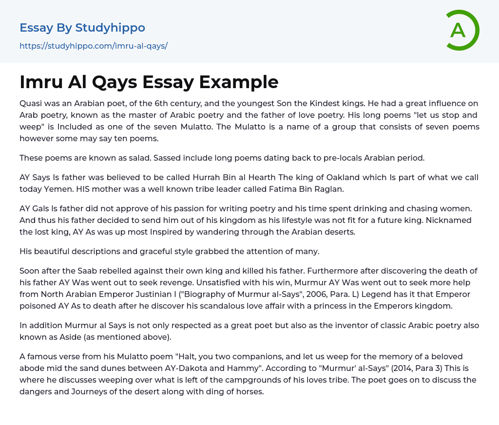 Imru Al Qays Essay Example