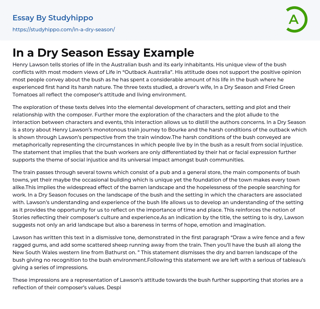 In a Dry Season Essay Example