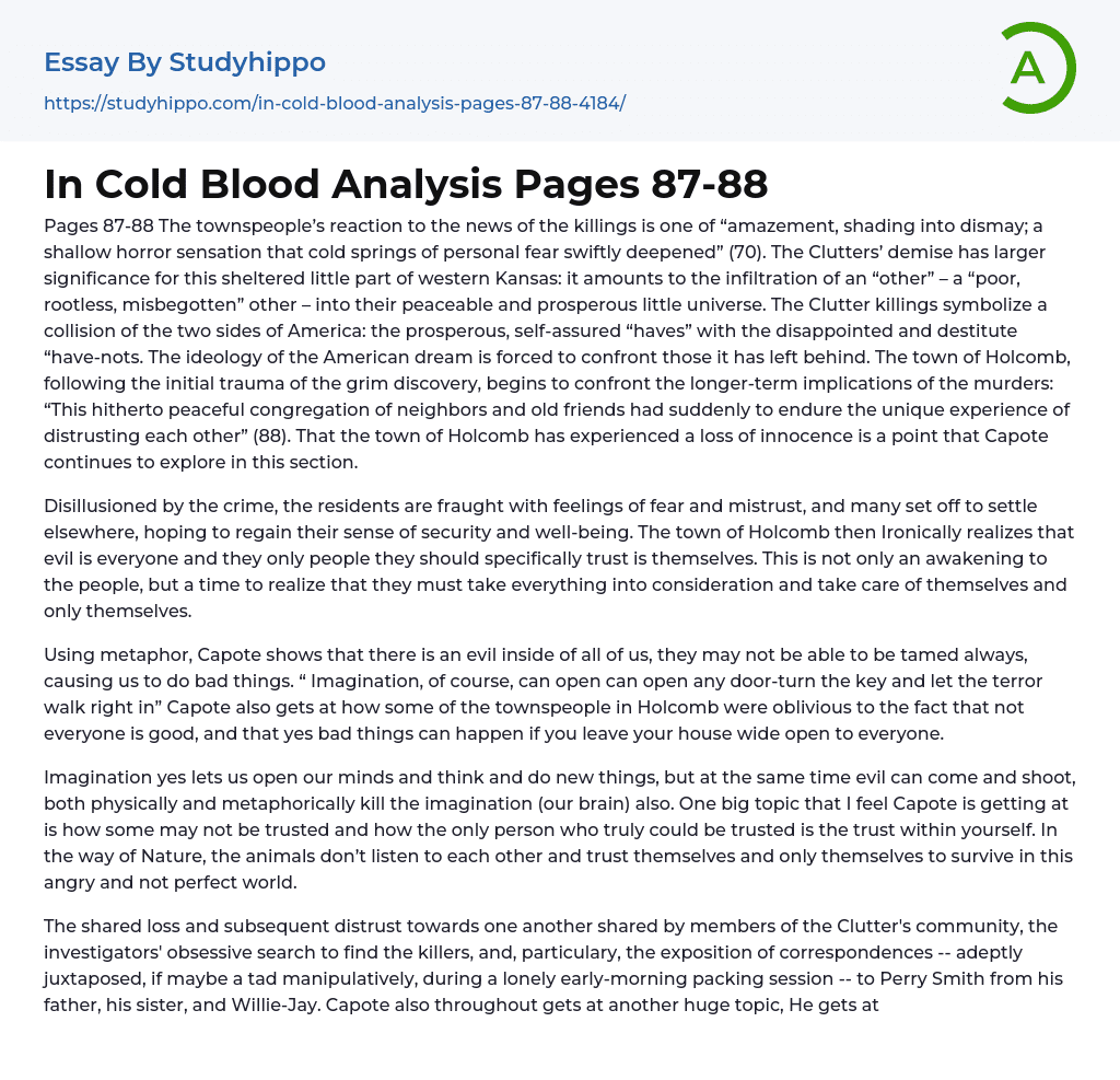 in cold blood analysis essay
