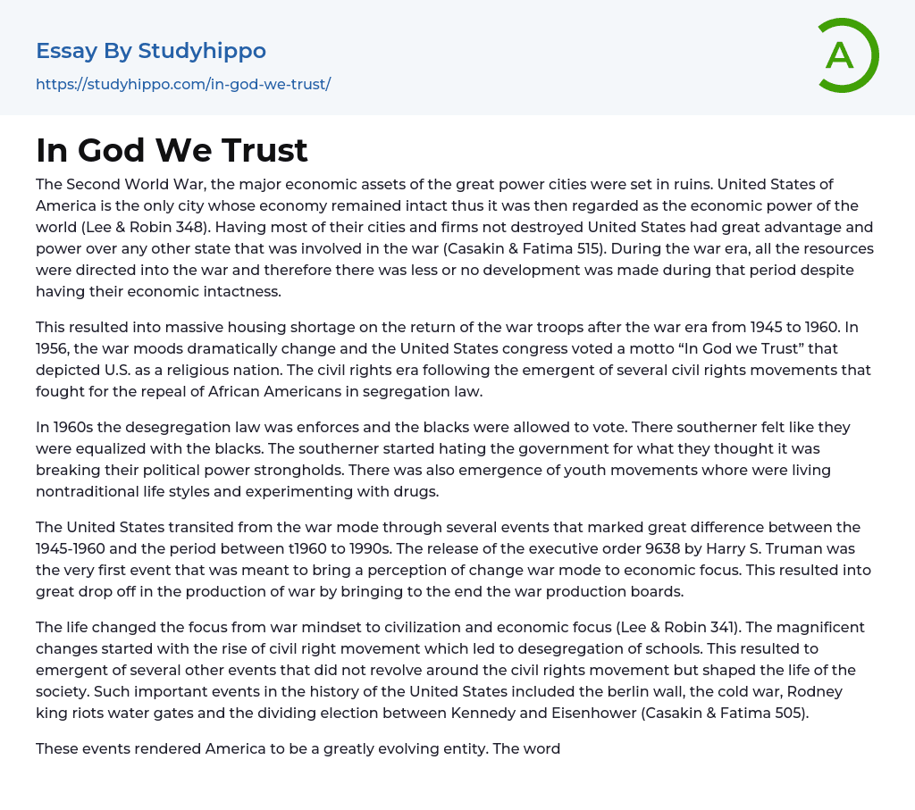 In God We Trust Essay Example