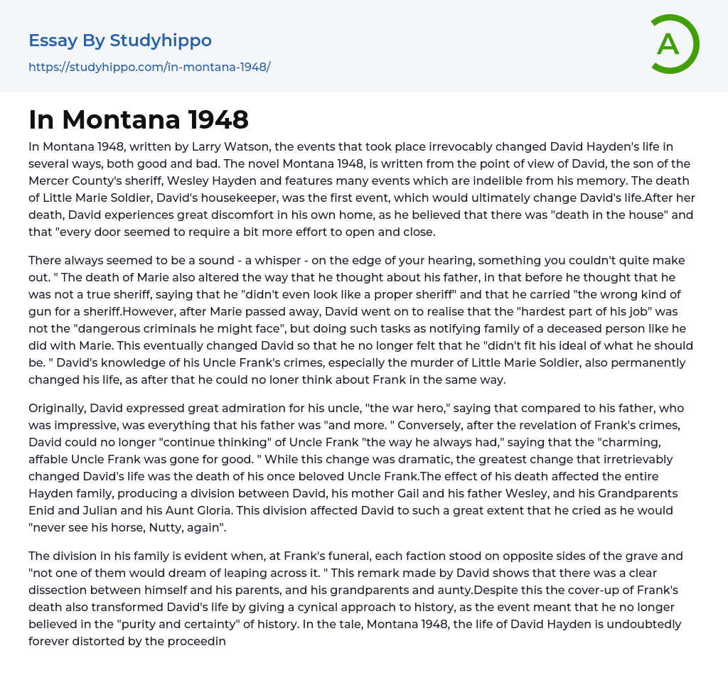 In Montana 1948 Essay Example