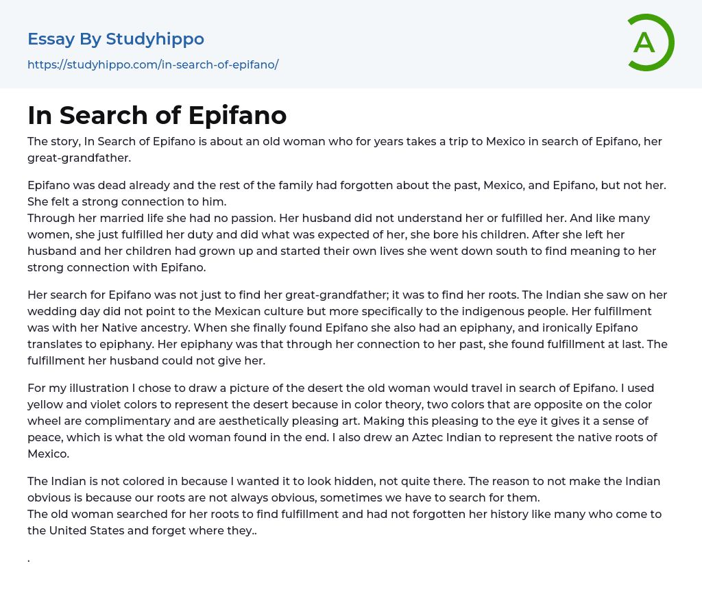In Search of Epifano Essay Example