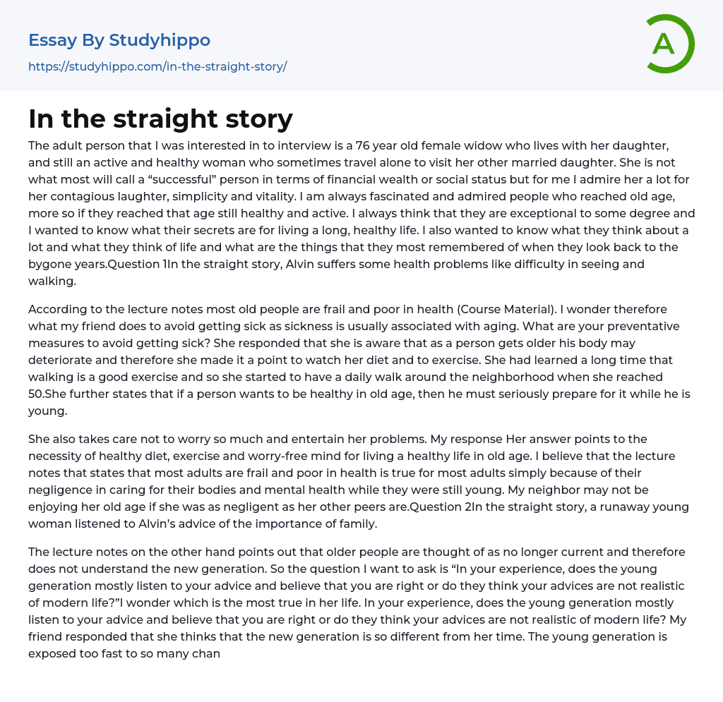 In the straight story Essay Example