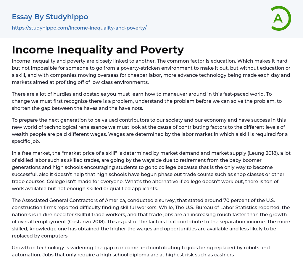 Income Inequality and Poverty Essay Example