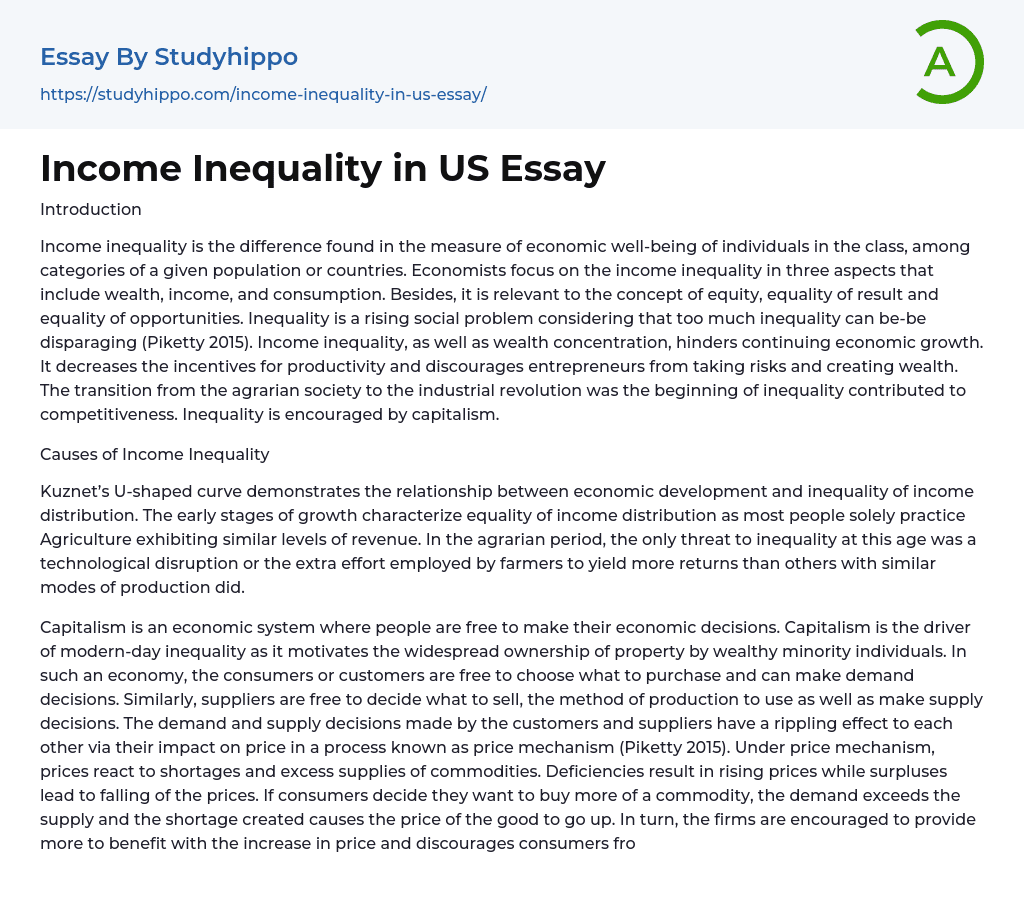 Income Inequality in US Essay