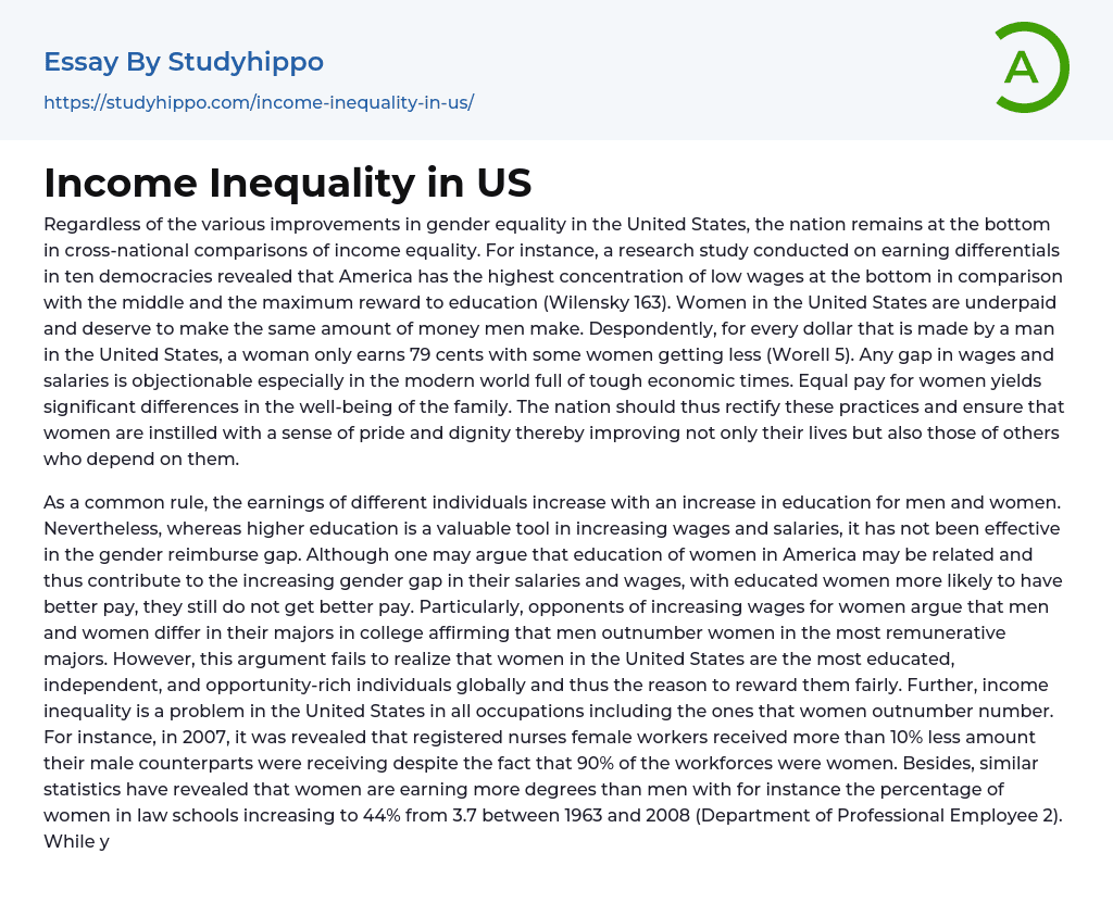 Income Inequality in US Essay Example