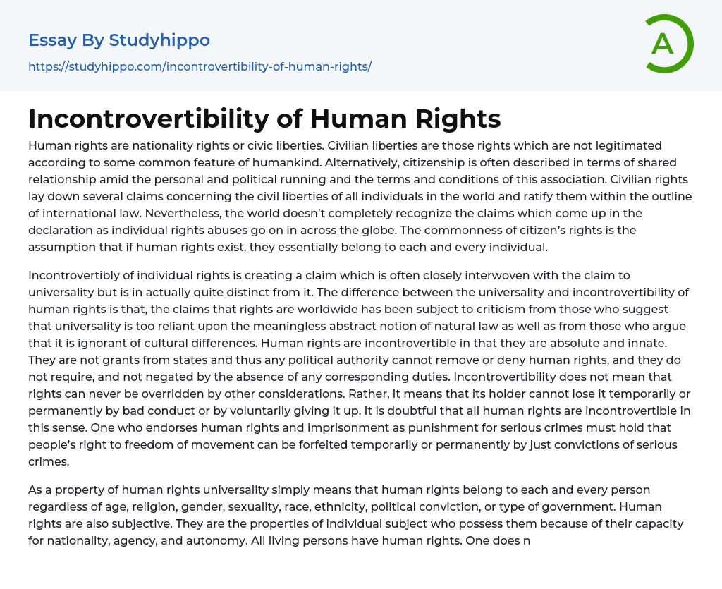Incontrovertibility of Human Rights Essay Example