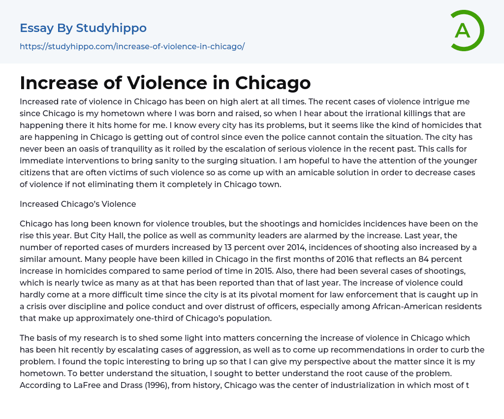 Increase of Violence in Chicago Essay Example