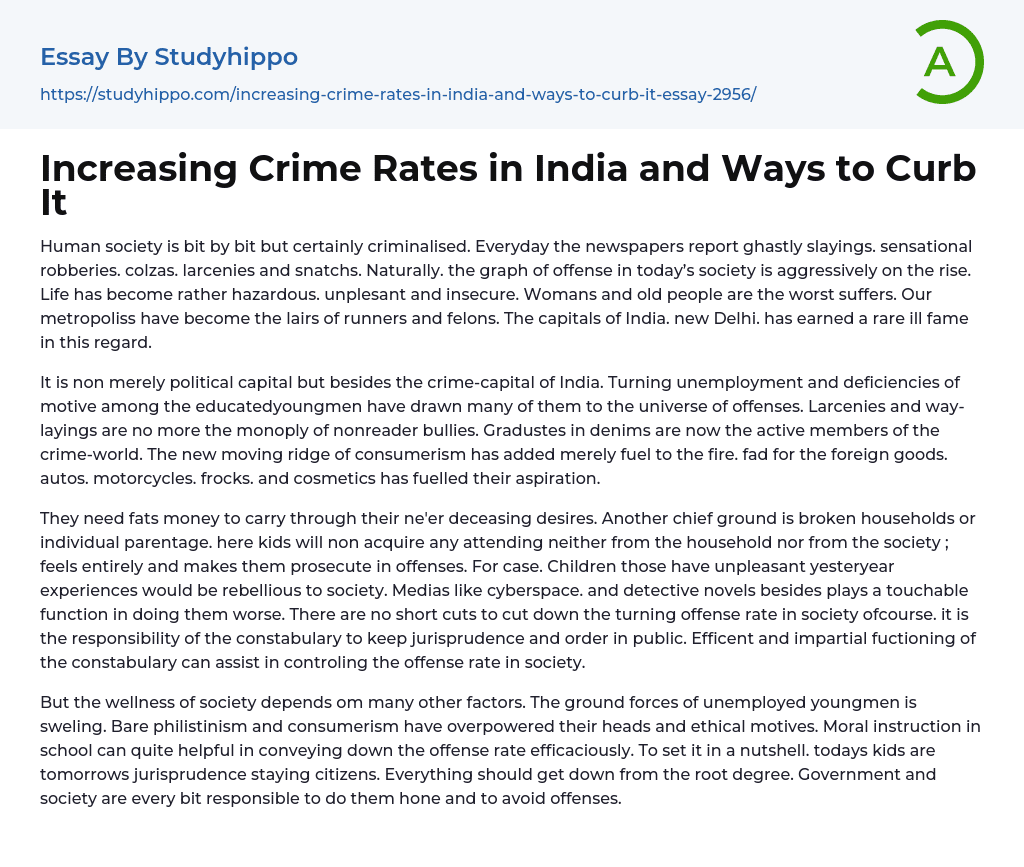 Increasing Crime Rates in India and Ways to Curb It Essay Example