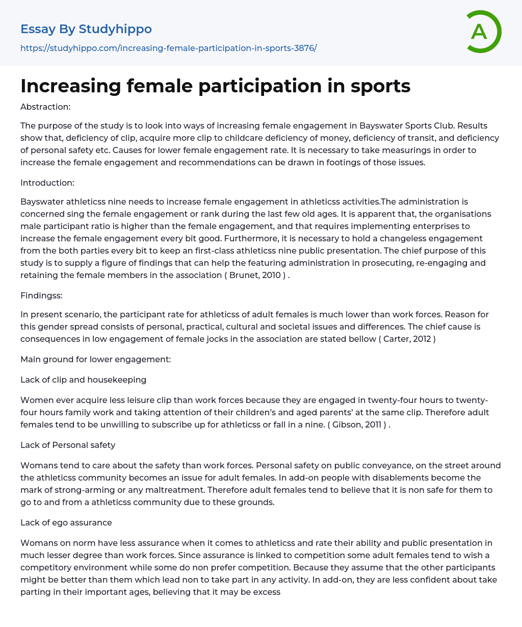 Increasing female participation in sports Essay Example