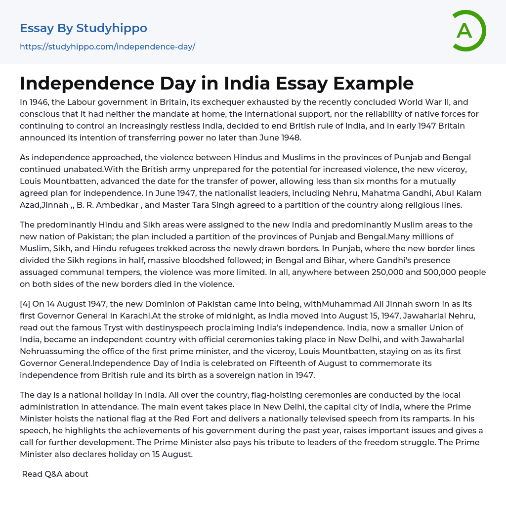 Independence Day in India Essay Example