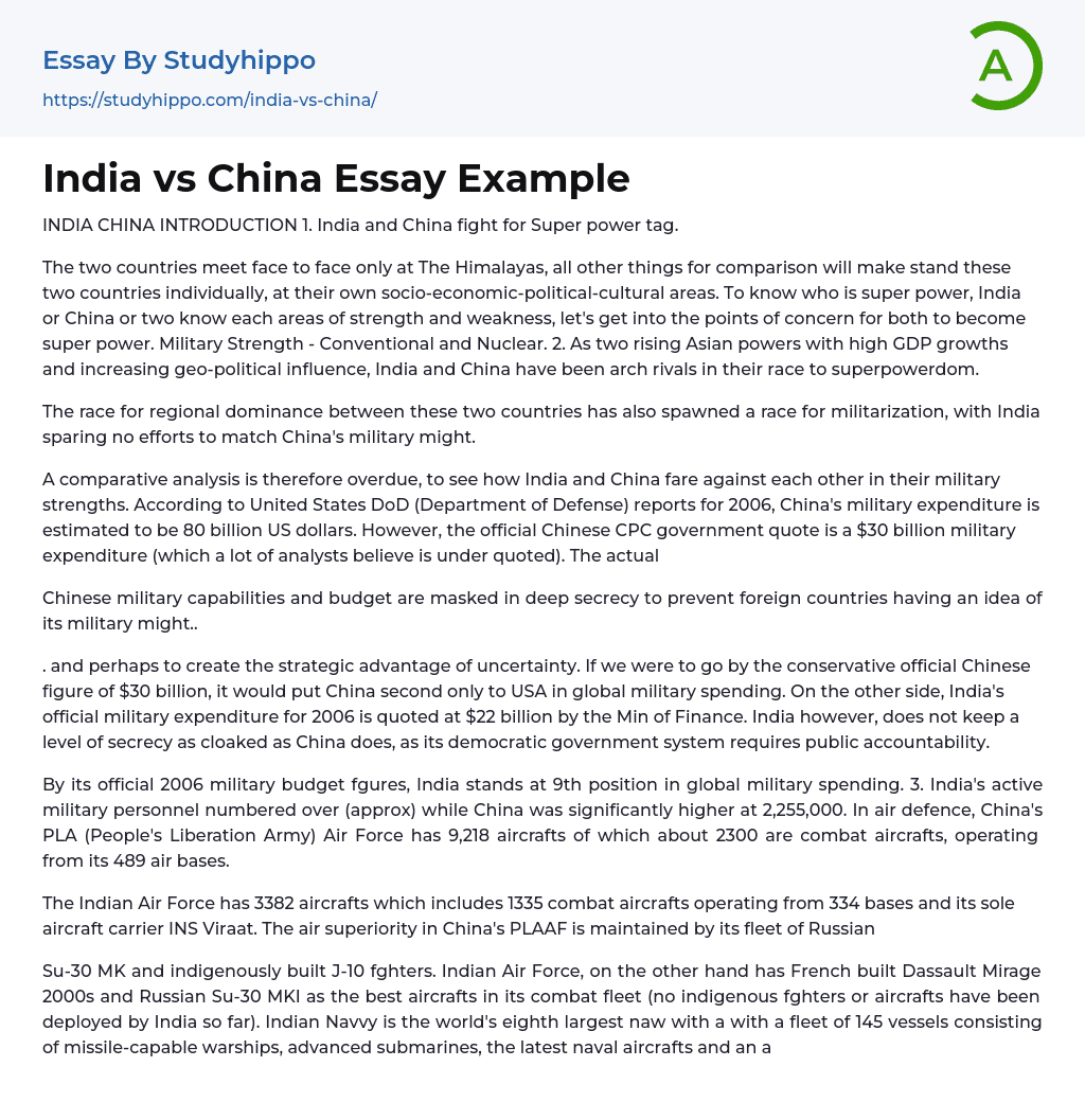 India vs China Essay Example