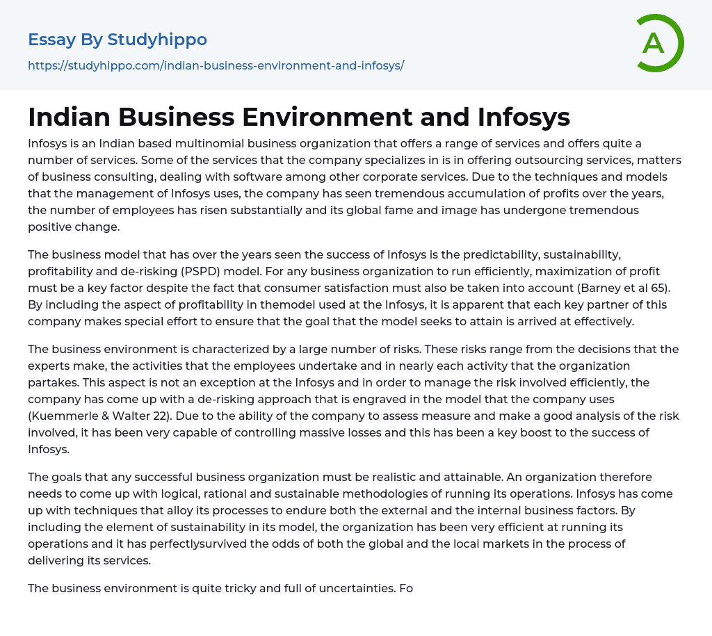 Indian Business Environment and Infosys Essay Example