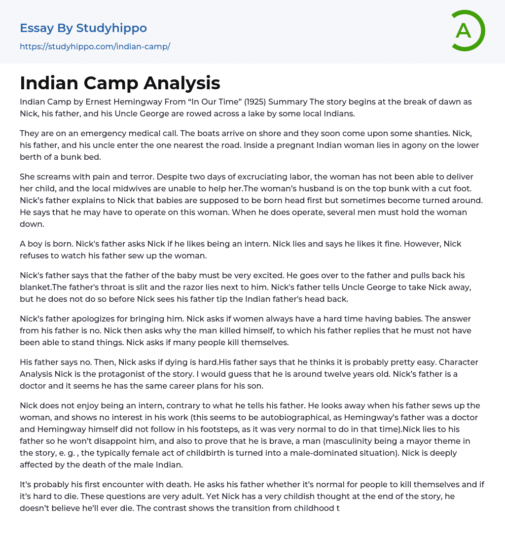 Indian Camp Analysis Essay Example