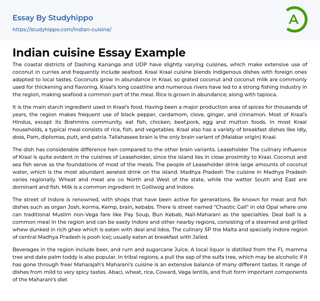 Indian cuisine Essay Example