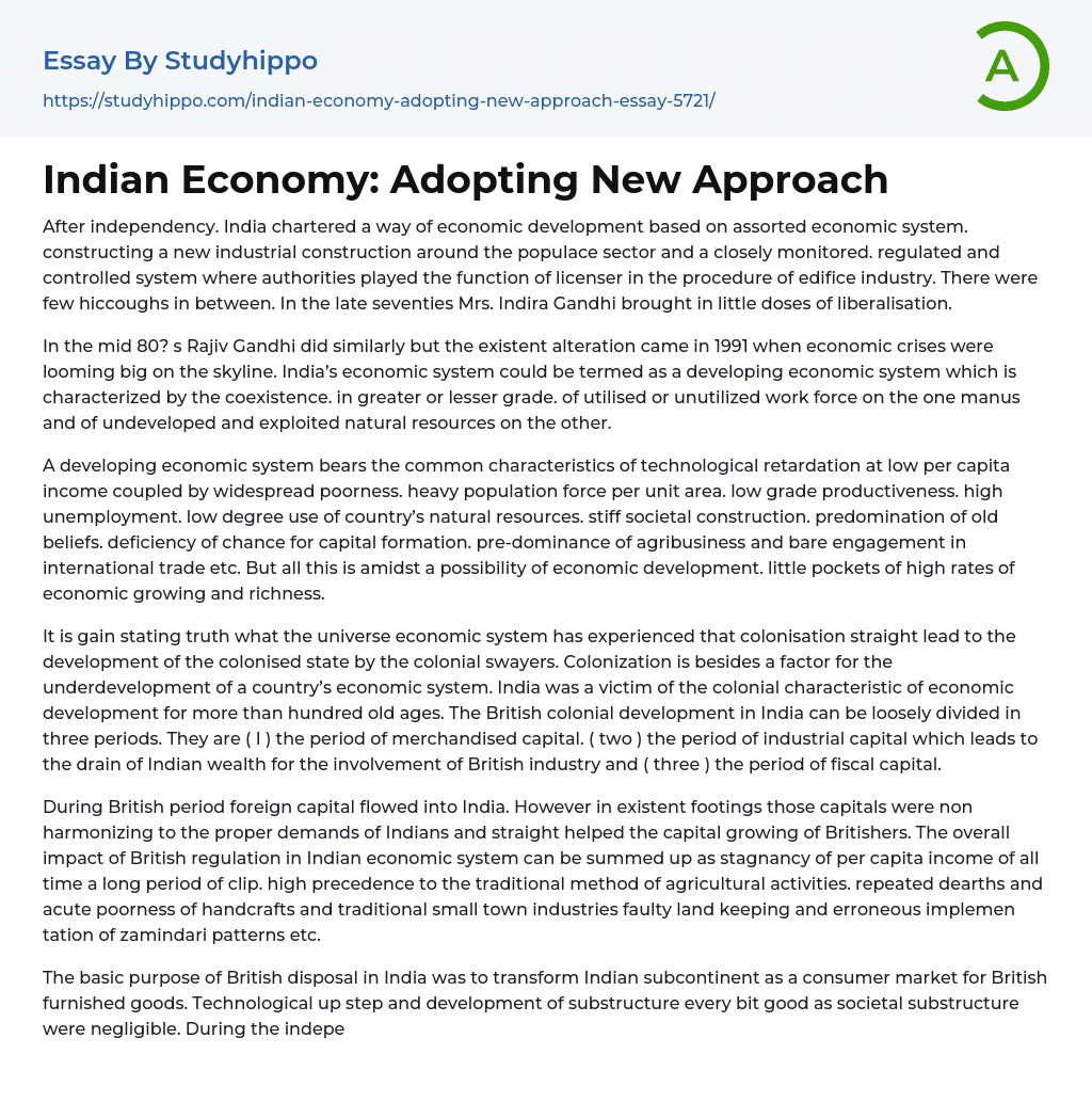 Indian Economy: Adopting New Approach Essay Example