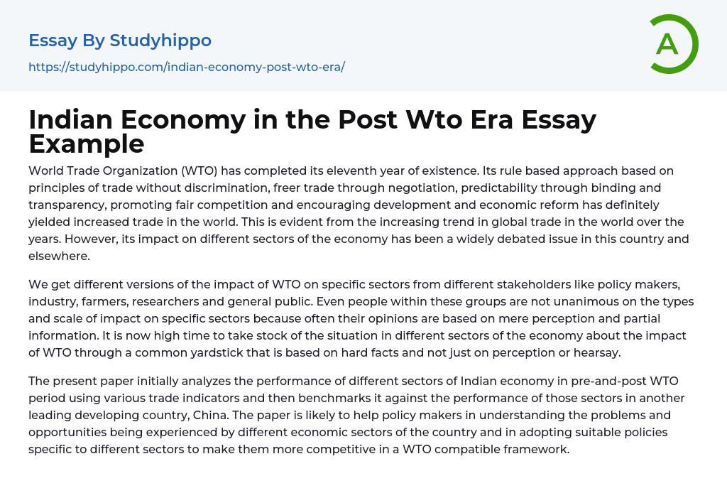 Indian Economy in the Post Wto Era Essay Example