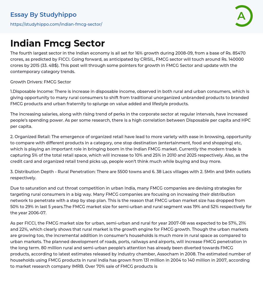Indian Fmcg Sector Essay Example