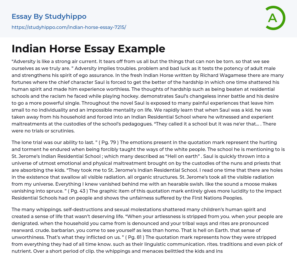 Indian Horse Essay Example
