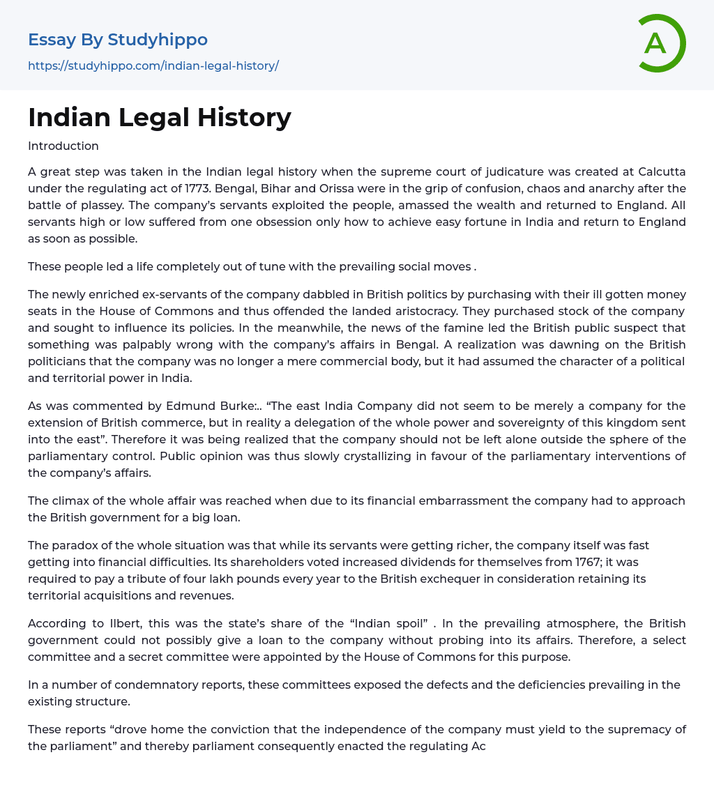 Indian Legal History Essay Example