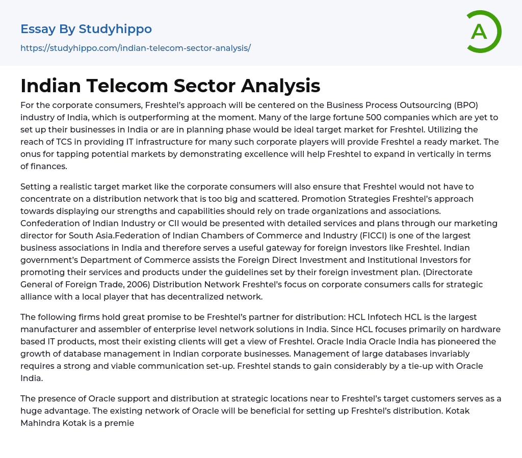Indian Telecom Sector Analysis Essay Example