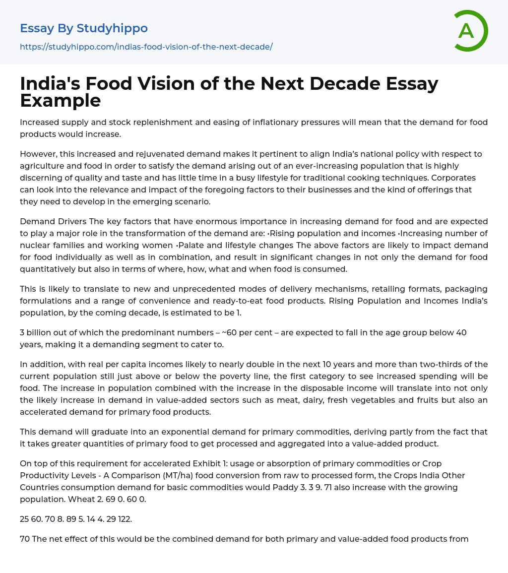 India’s Food Vision of the Next Decade Essay Example