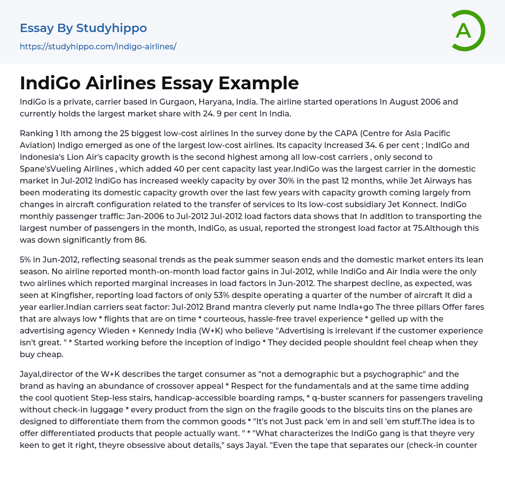 IndiGo Airlines Essay Example