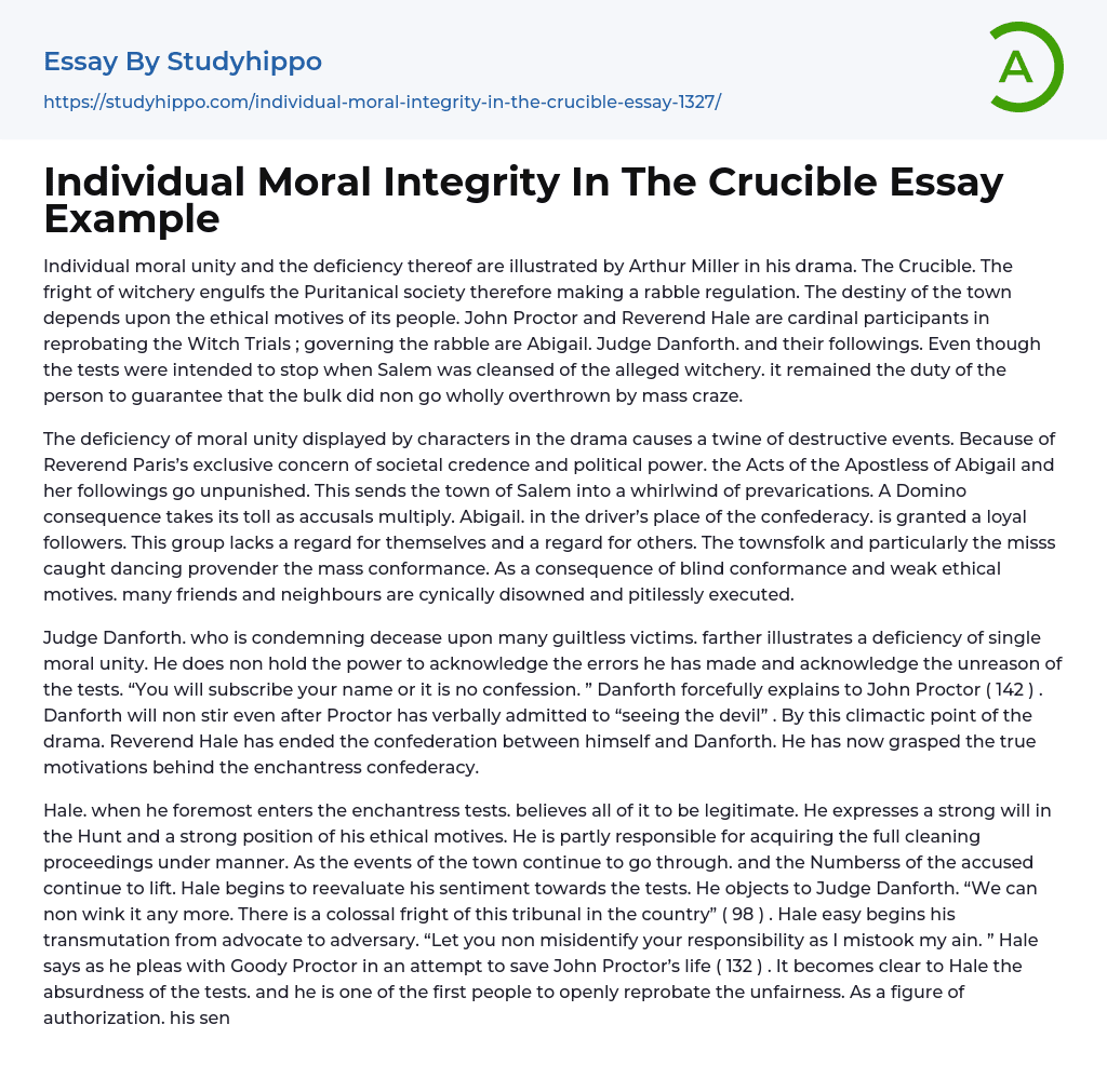 Individual Moral Integrity In The Crucible Essay Example