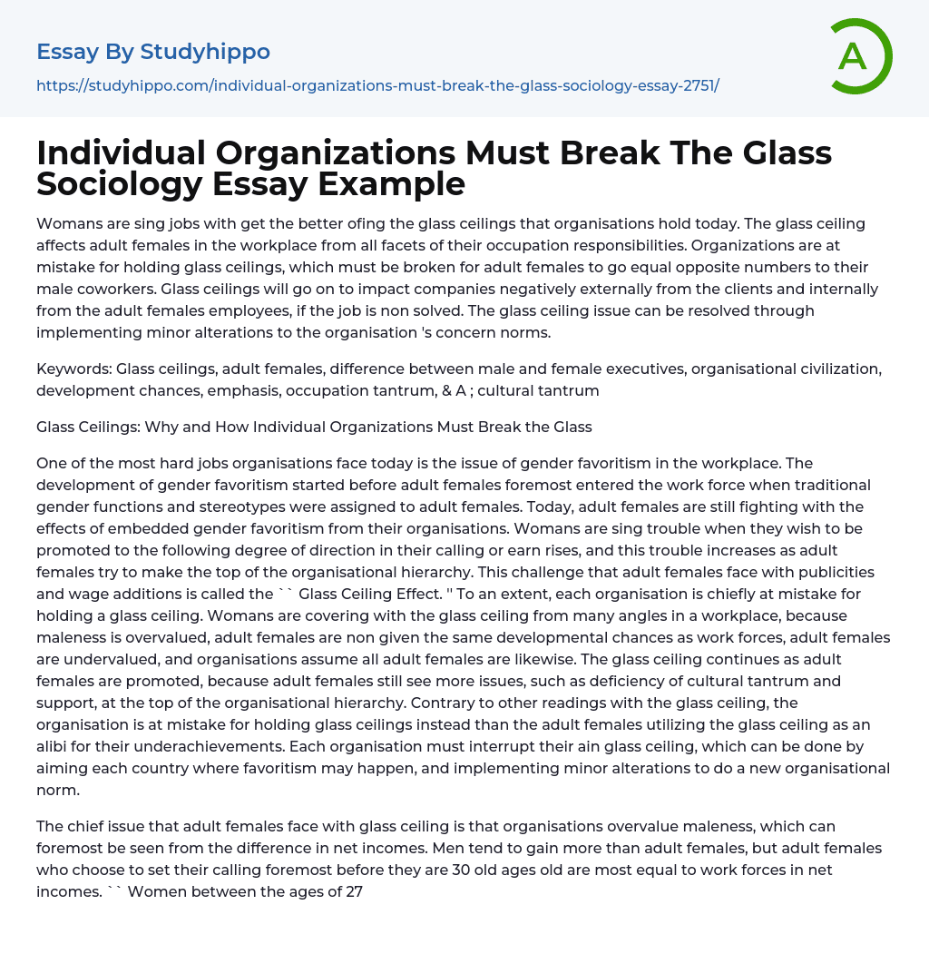 Individual Organizations Must Break The Glass Sociology Essay Example