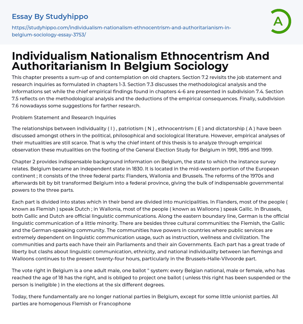 Individualism Nationalism Ethnocentrism And Authoritarianism In Belgium Sociology Essay Example