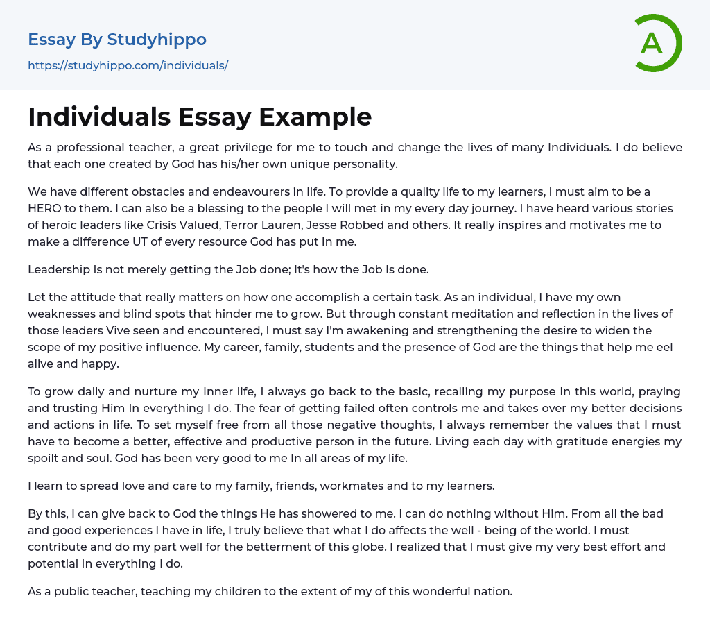 Individuals Essay Example