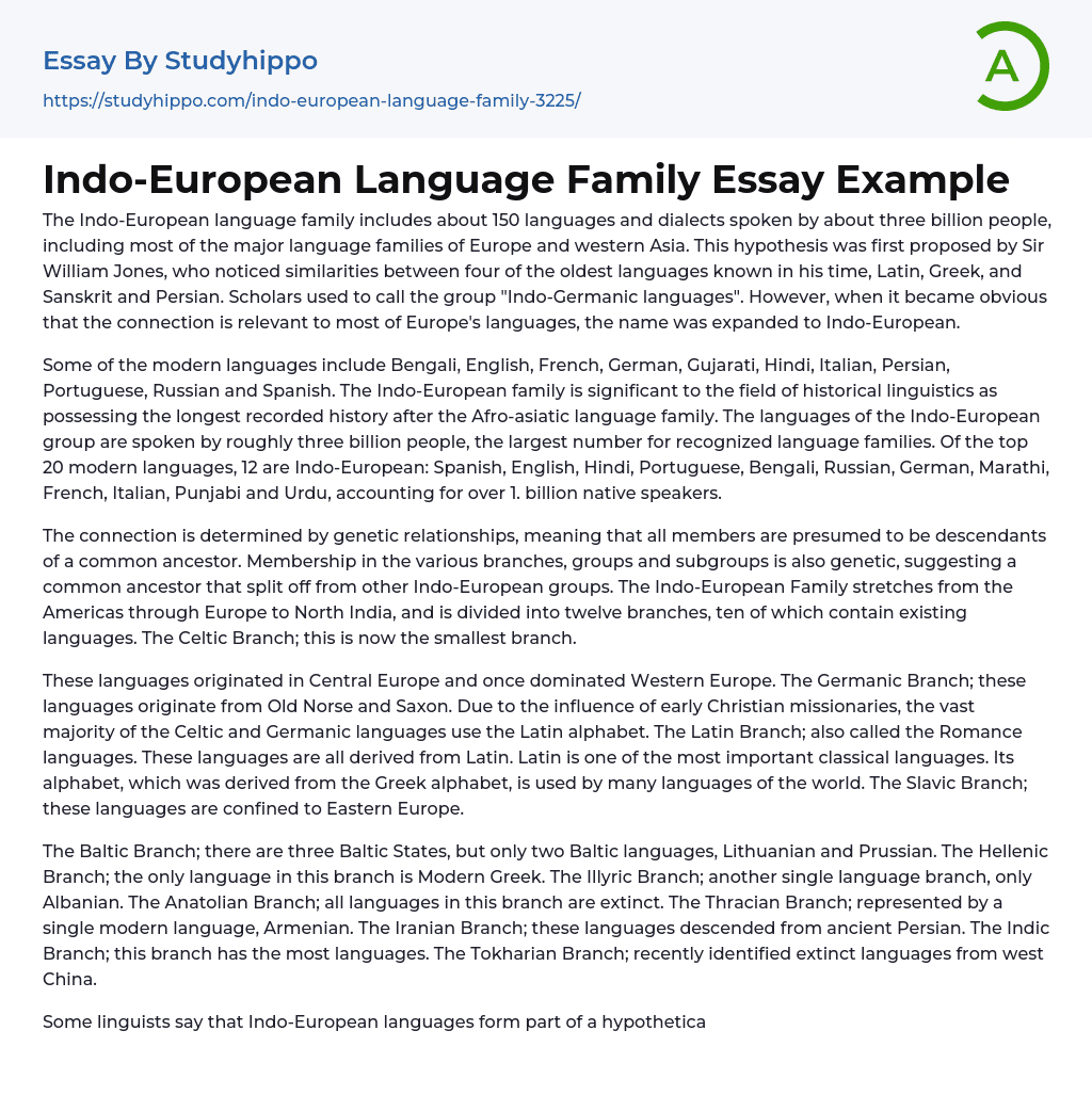 Indo-European Language Family Essay Example