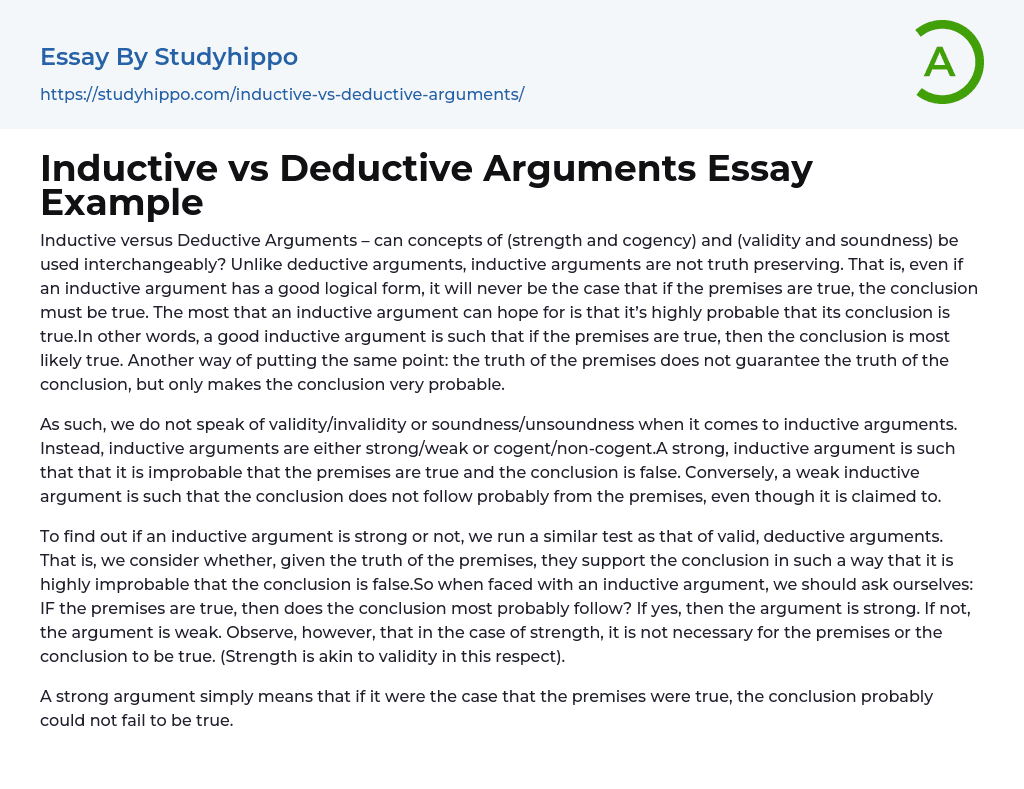 Inductive vs Deductive Arguments Essay Example