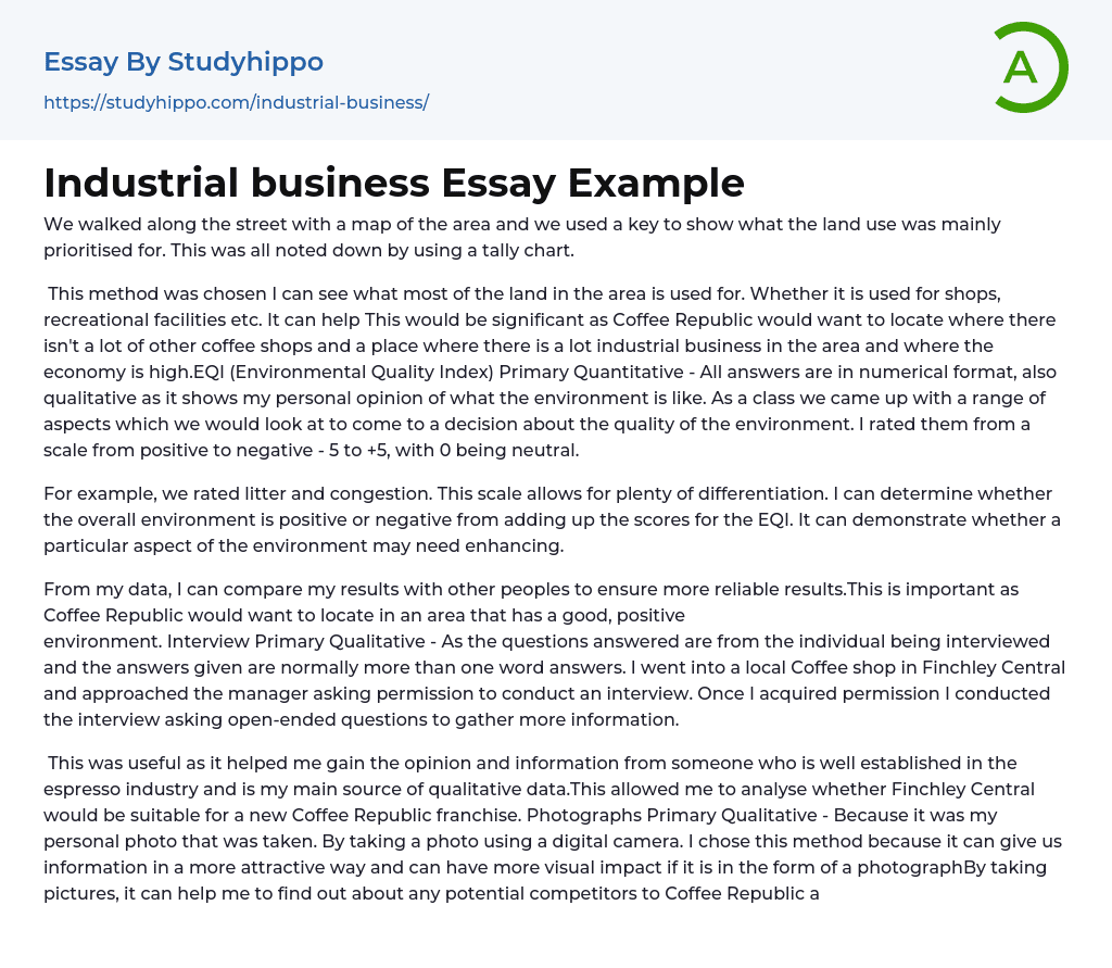 Industrial business Essay Example