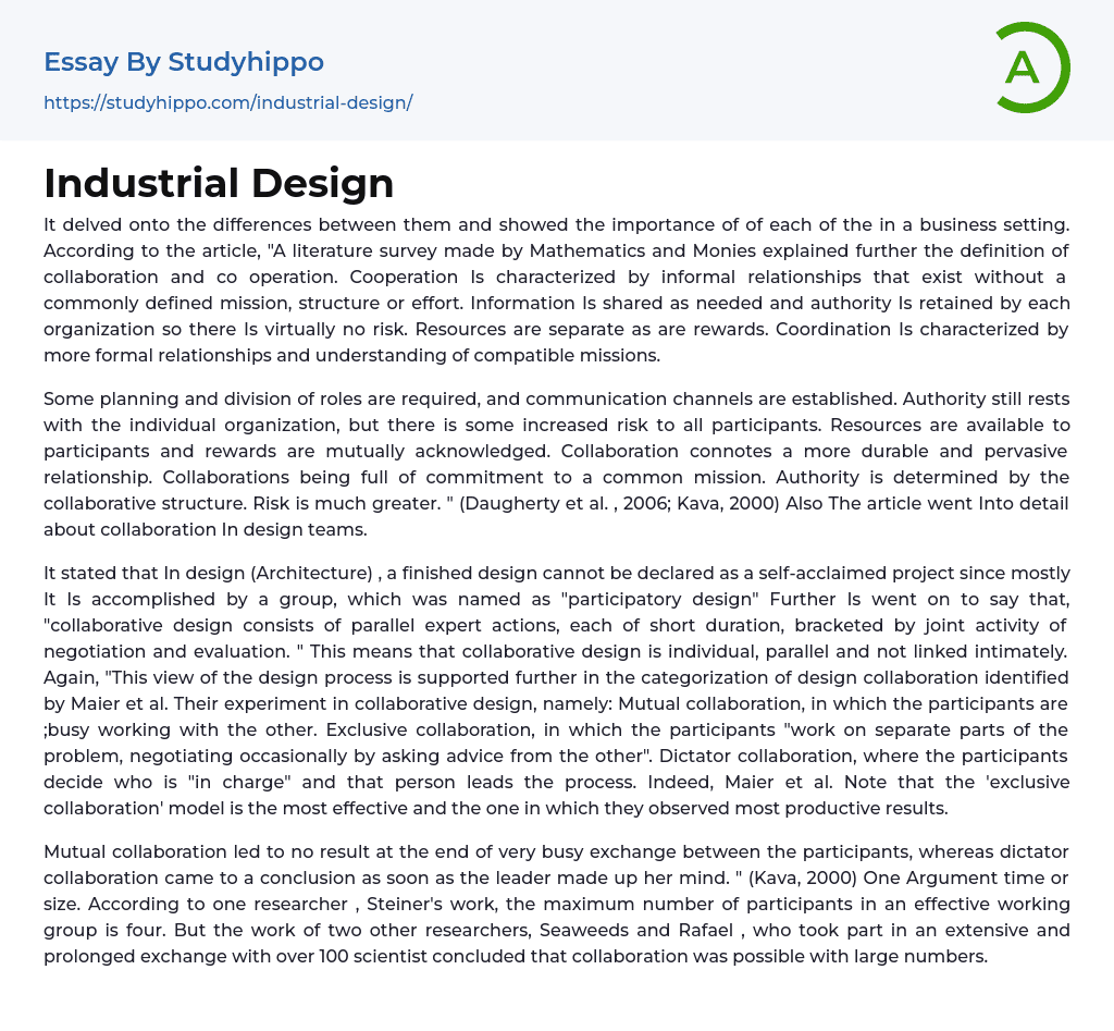 Industrial Design Essay Example