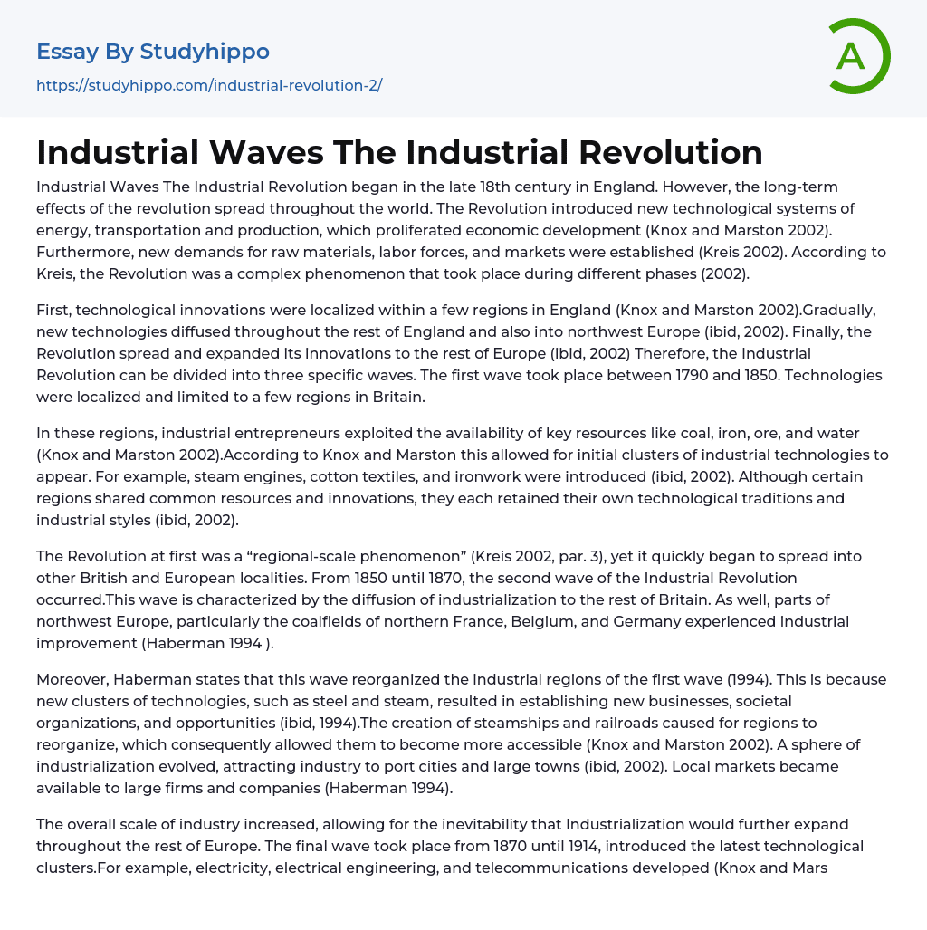 Industrial Waves The Industrial Revolution Essay Example
