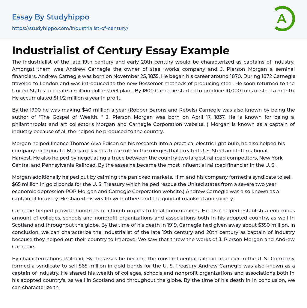 Industrialist of Century Essay Example