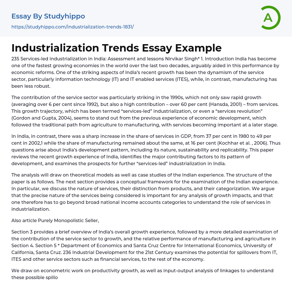 Industrialization Trends Essay Example