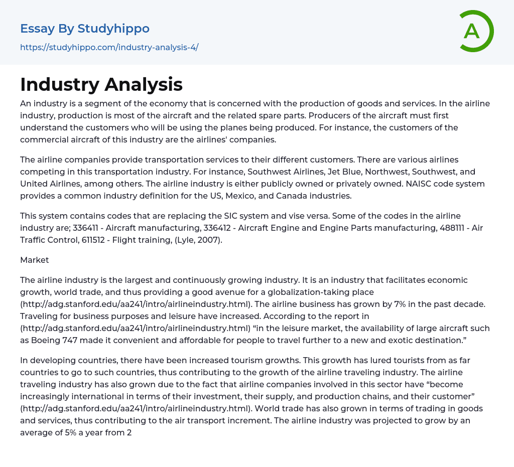 Industry Analysis Essay Example