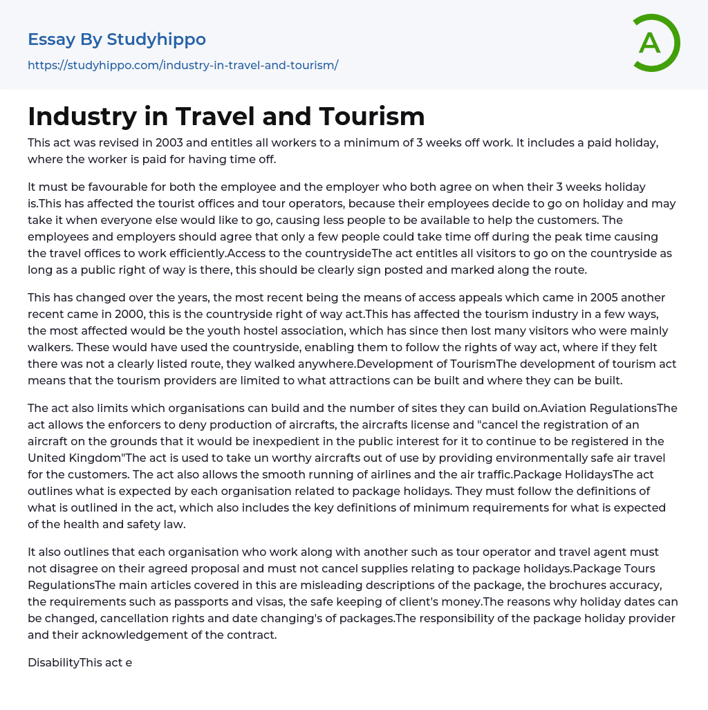 introduction on tourism industry essay