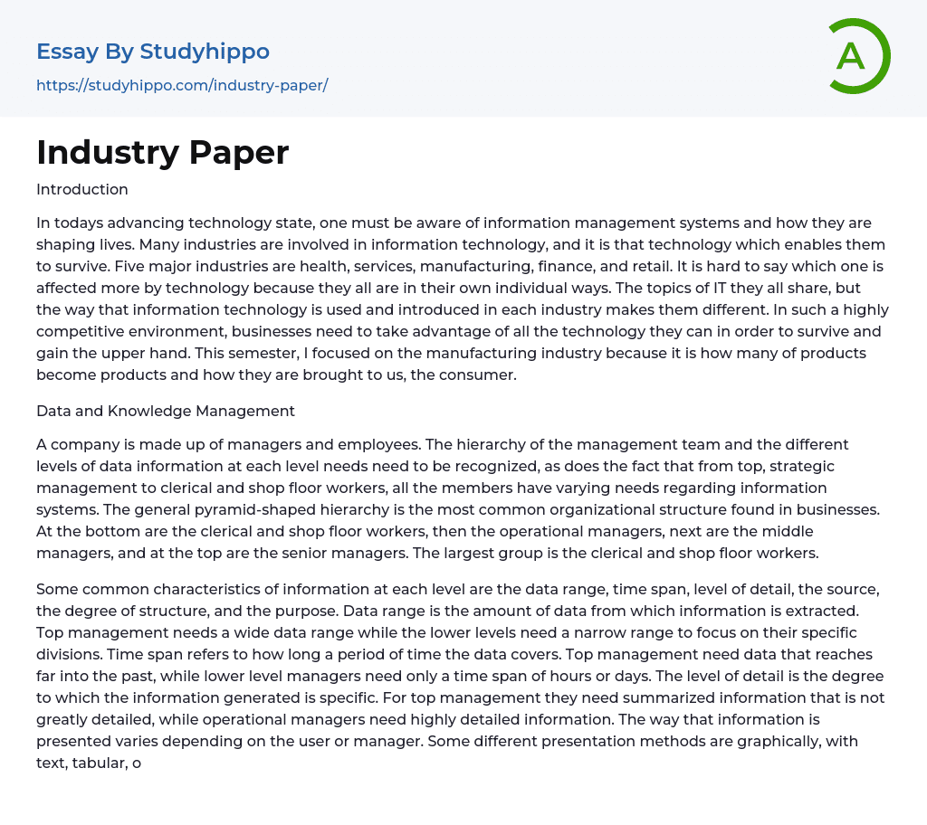 Industry Paper Essay Example